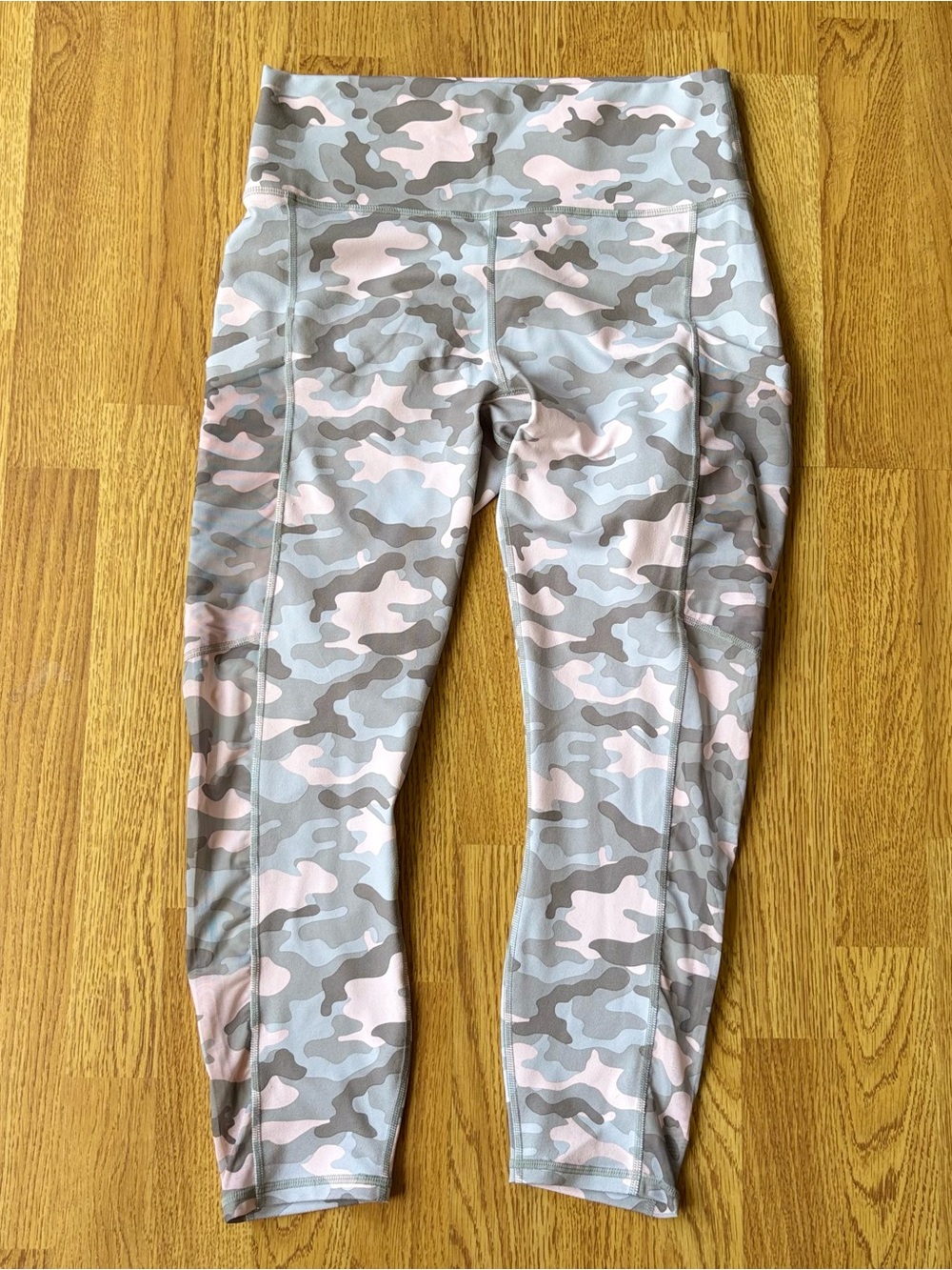 Fabletics Powerhold Pink Gray Camo Active Crop Leggings Pockets Activewear Gym M